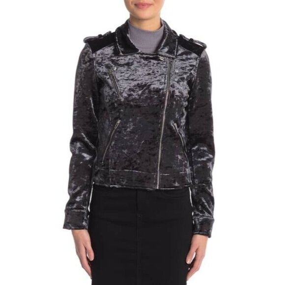 ❤️BLANKNYC Gray Velvet Moto Jacket Womens XS Biker Shinny Side Zip Biker Party❤️ - Picture 4 of 8